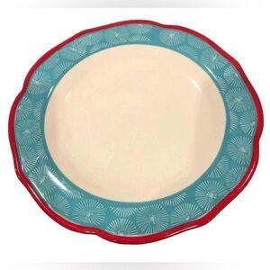 THE PIONEER WOMAN HAPPINESS RED RIM SCALLOPED DINNER PLATE 10.5"
NWOT *PRISTINE*